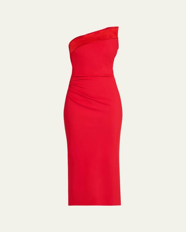 Strapless Satin-Trim Bodycon Midi Dress